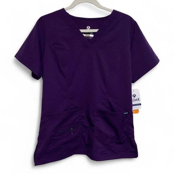 Adar Pro Scrub Top Eggplant Womens Small Tailored Fit NWT Purple - Picture 1 of 7